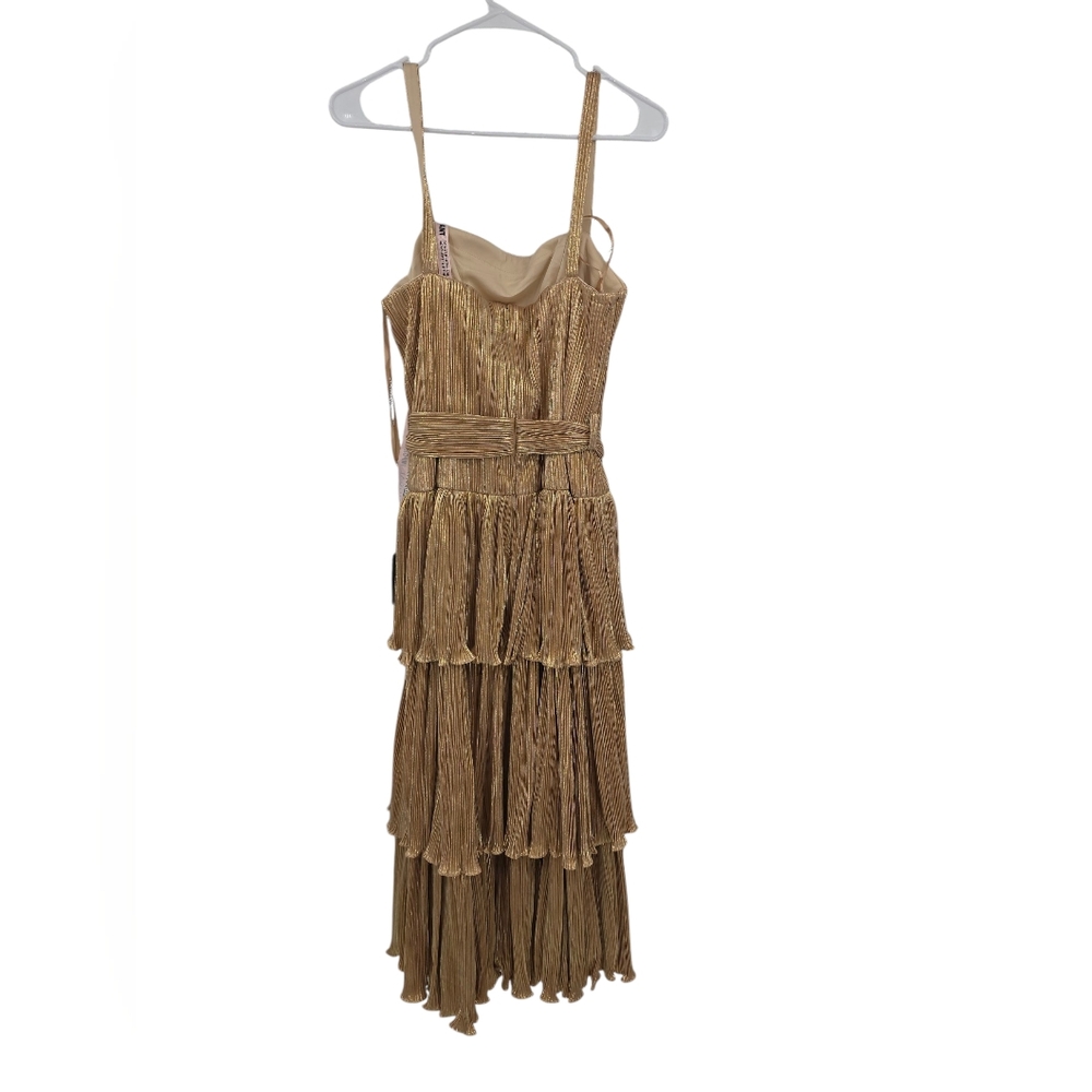 New Mac Duggal [6] 27062 Tea-Length Maxi Gold Ruffle Tiered Dress Metallic 8‎ - Picture 6 of 7